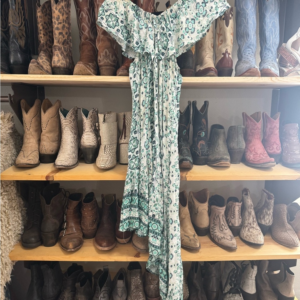 Somedays Lovin Asymmetrical Dress in Teal and White